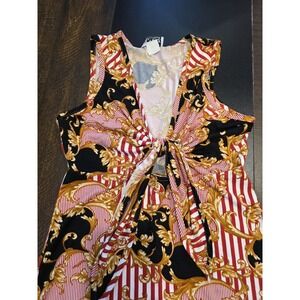 Vintage TMG Nautical Mini Dress Gold Red Stripes Knot Mixed Pattern Med y2k 90s